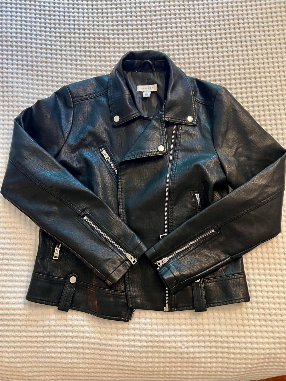 Topshop Vegan Leather Black Moto Jacket, Size 6 M